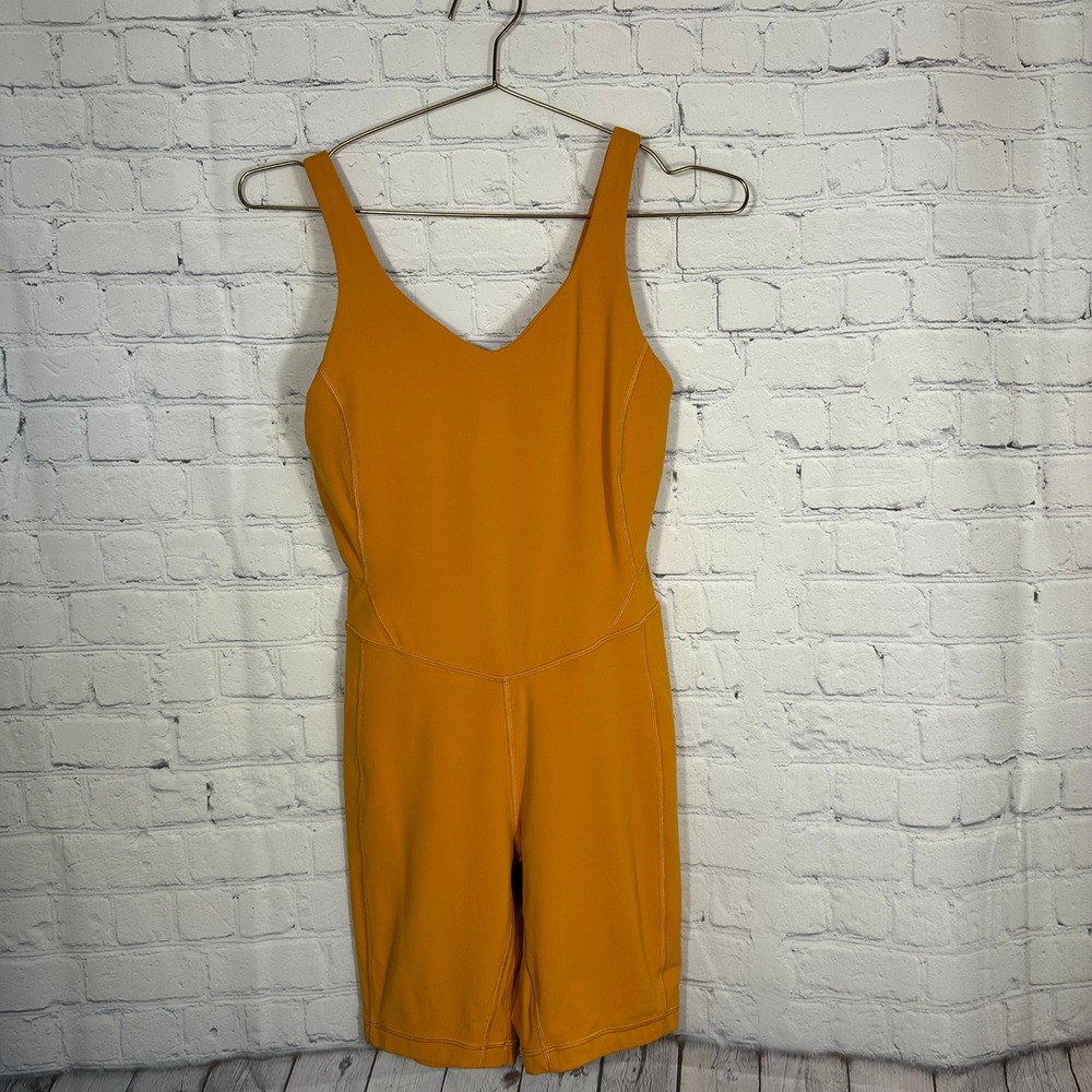Lululemon Align Bodysuit 8 Orange‎ Nulu Yoga Romper V-Neck Sleeveless Womens